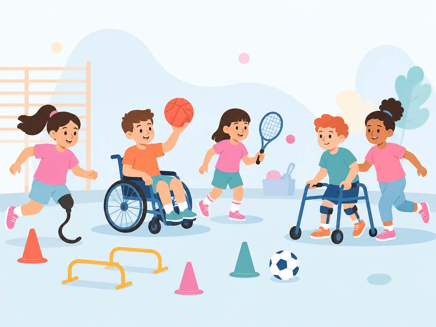 Grupo de menores participando en una sesión de iniciación deportiva inclusiva