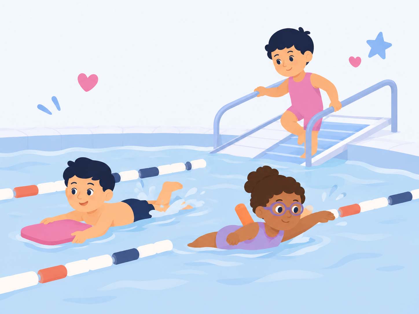 Ilustración infantil nadando alegremente en una piscina