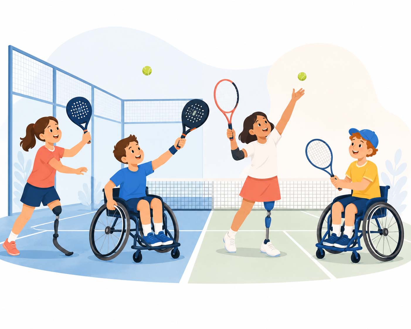 Ilustración infantil jugando a pádel adaptado