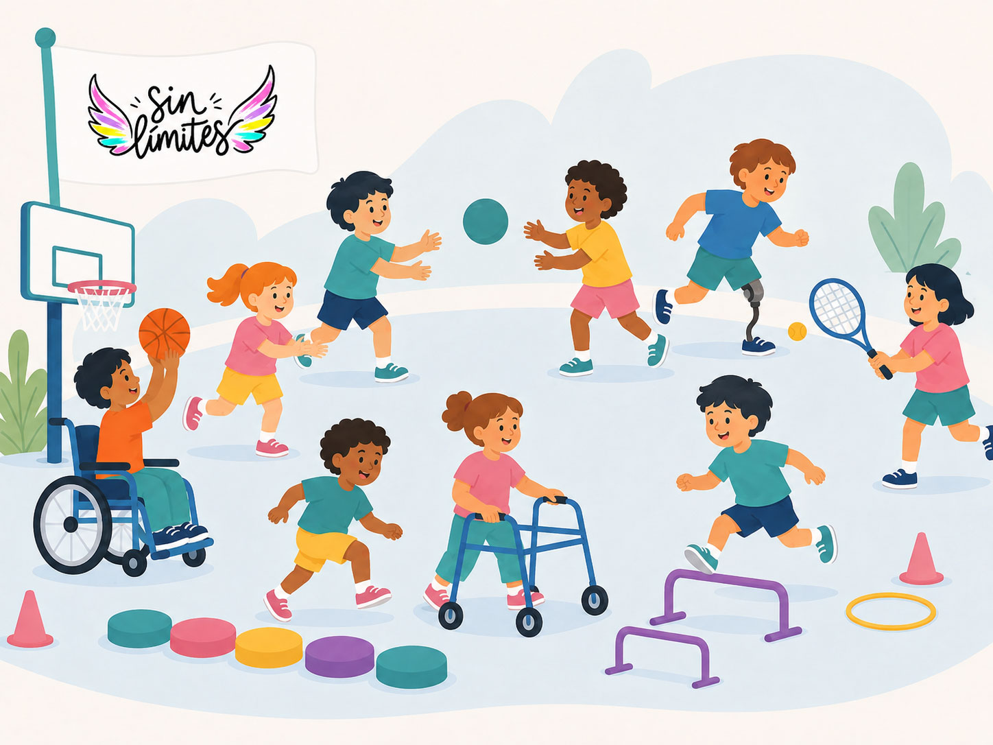 Ilustración infantil representando la inclusión y la historia de la asociación